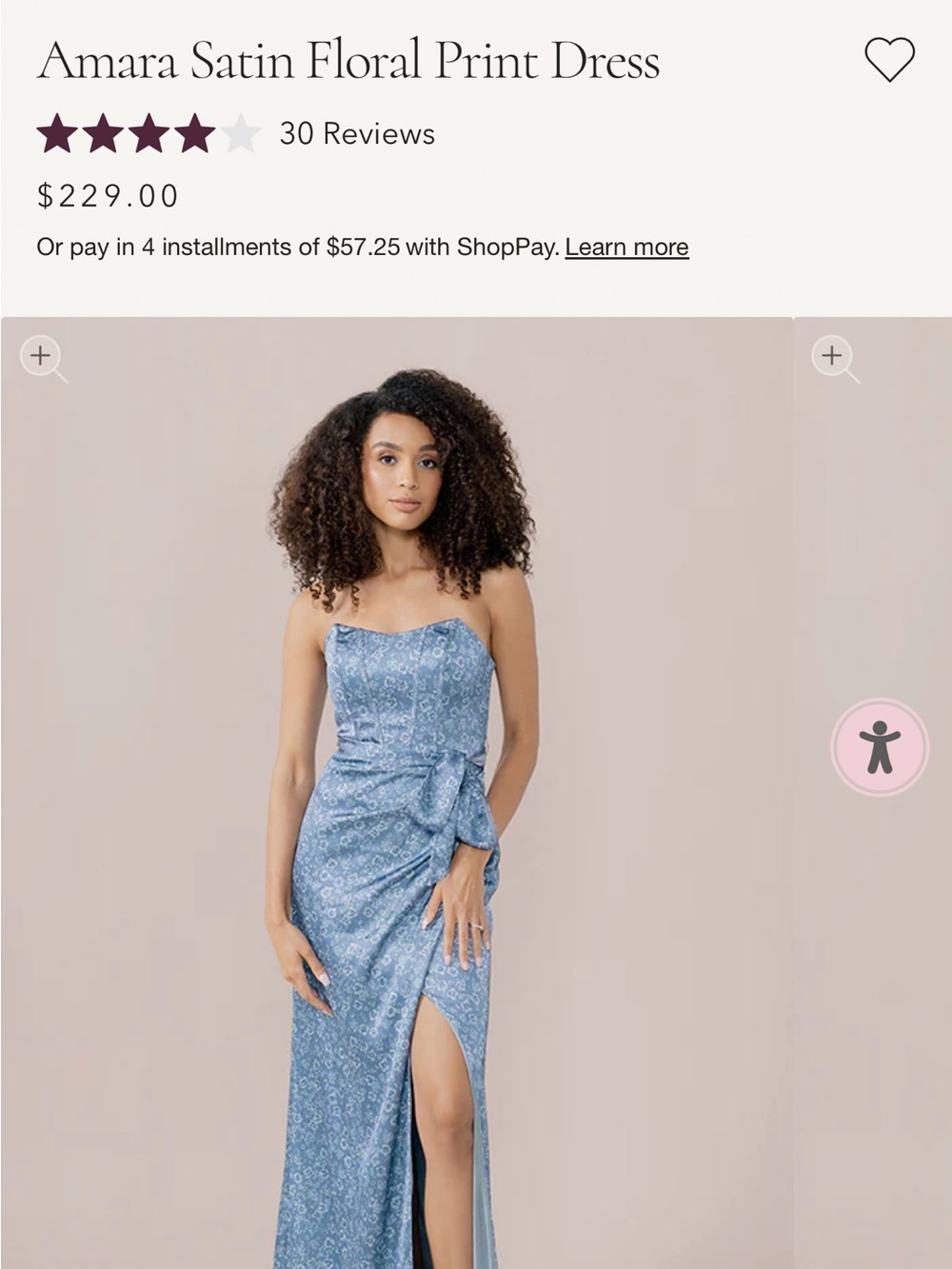 Revelry Amara Strapless Satin Dress — Light Blue Floral